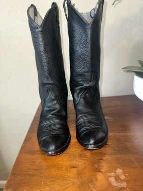 Larry Mahan Black Leather Western Boots